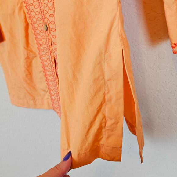 Sigrid Olsen Orange Embroidered Button Front Top Blouse Petite - Picture 7 of 9